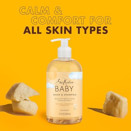 SheaMoisture Baby Essentials Body Wash & Shampoo + Curls & Coils Conditioner & Detangler with Raw Shea, Chamomile & Argan Oil, Pediatrician-Tested, Hypoallergenic, Tear-Free, 13 oz Each - görsel 8