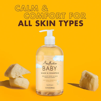SheaMoisture Baby Essentials Body Wash & Shampoo + Curls & Coils Conditioner & Detangler with Raw Shea, Chamomile & Argan Oil, Pediatrician-Tested, Hypoallergenic, Tear-Free, 13 oz Each
