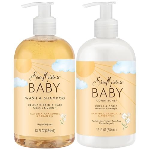 SheaMoisture Baby Essentials Body Wash & Shampoo + Curls & Coils Conditioner & Detangler with Raw Shea, Chamomile & Argan Oil, Pediatrician-Tested, Hypoallergenic, Tear-Free, 13 oz Each - görsel 2