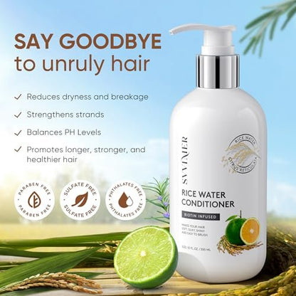 Svvimer Rice Water Hair Growth Conditioner - Thickening Conditioner with Biotin for Hair Loss and Thinning Hair - Sulfate Free for Women and Men 10 Fl Oz Avelisse