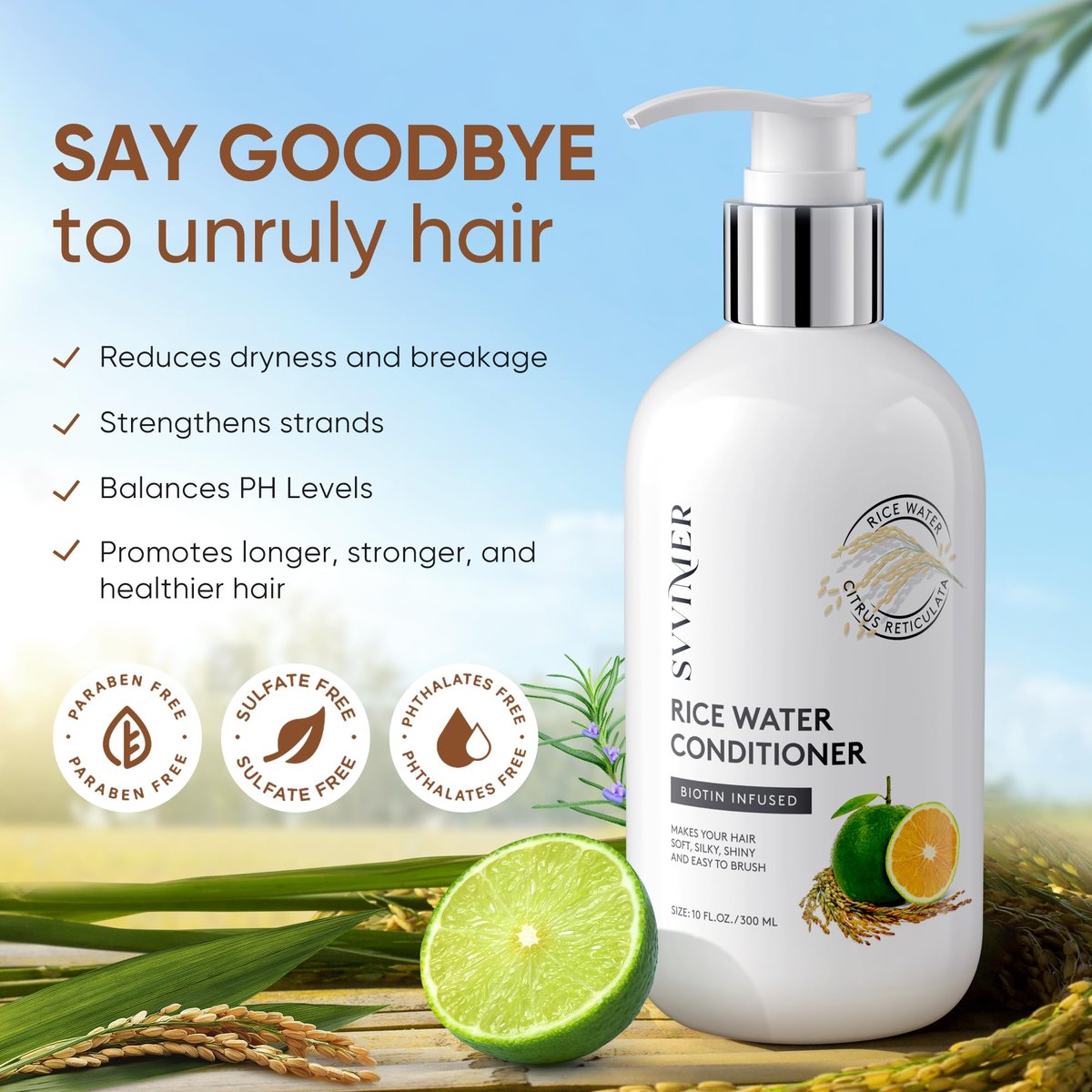 Svvimer Rice Water Hair Growth Conditioner - Thickening Conditioner with Biotin for Hair Loss and Thinning Hair - Sulfate Free for Women and Men 10 Fl Oz Avelisse