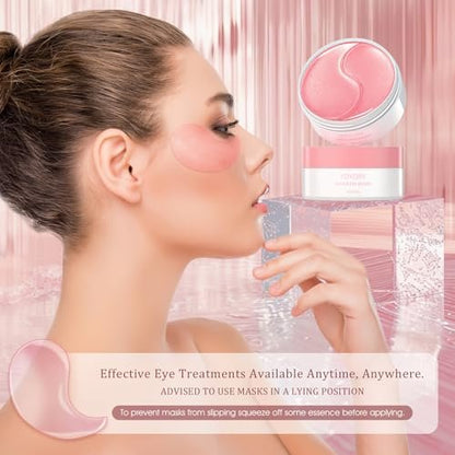 YOYORY Under Eye Patches Masks for Fine Lines, Dark Circles, and Puffiness - Collagen & Hyaluronic Acid Eye Treatment for Women and Men (60 Patches, Pink) Avelisse