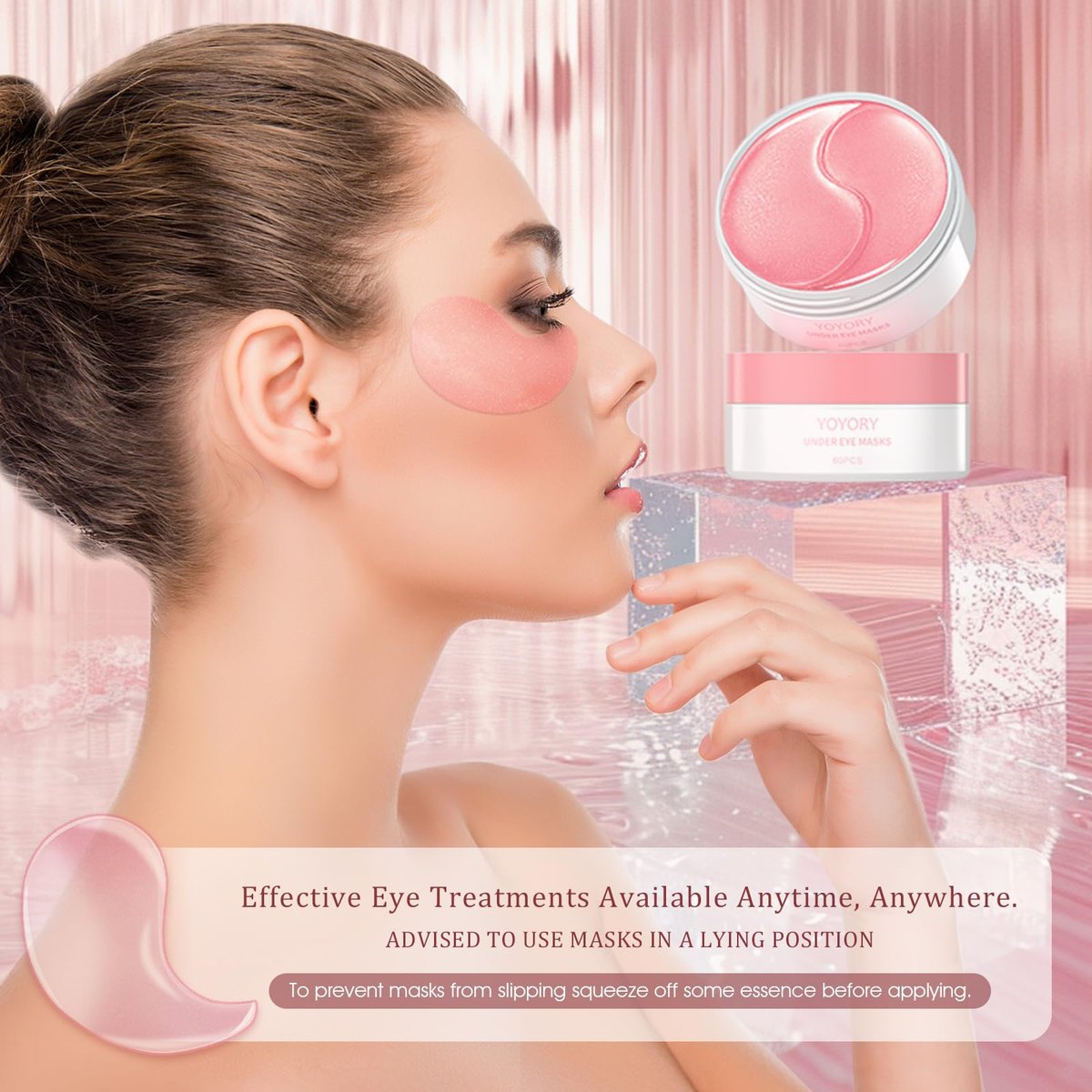 YOYORY Under Eye Patches Masks for Fine Lines, Dark Circles, and Puffiness - Collagen & Hyaluronic Acid Eye Treatment for Women and Men (60 Patches, Pink) Avelisse