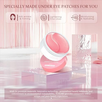 YOYORY Under Eye Patches Masks for Fine Lines, Dark Circles, and Puffiness - Collagen & Hyaluronic Acid Eye Treatment for Women and Men (60 Patches, Pink) Avelisse