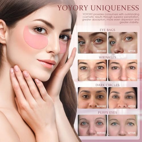 YOYORY Under Eye Patches Masks for Fine Lines, Dark Circles, and Puffiness - Collagen & Hyaluronic Acid Eye Treatment for Women and Men (60 Patches, Pink) Avelisse