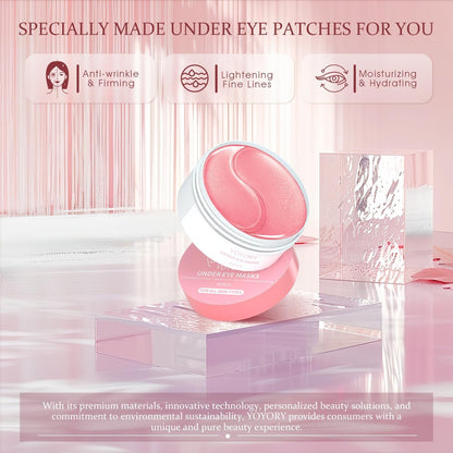 YOYORY Under Eye Patches Masks for Fine Lines, Dark Circles, and Puffiness - Collagen & Hyaluronic Acid Eye Treatment for Women and Men (60 Patches, Pink) Avelisse