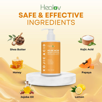 Kojic Acid Lotion – Skin Brightening Body Lotion for Age Spots, Hyperpigmentation, Intimate Areas – Dark Spot Remover, Reduces Acne, Scars and Evens Tone – Healov