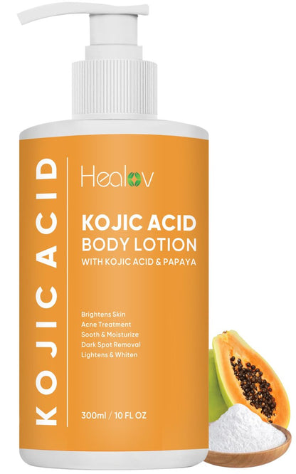 Kojic Acid Lotion – Skin Brightening Body Lotion for Age Spots, Hyperpigmentation, Intimate Areas – Dark Spot Remover, Reduces Acne, Scars and Evens Tone – Healov