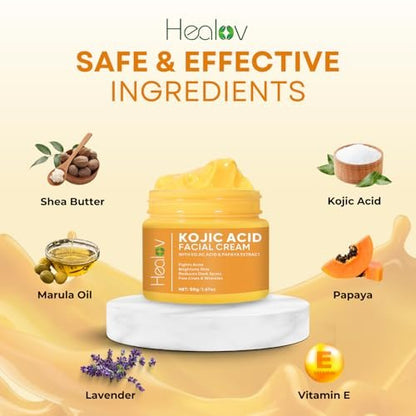 Kojic Acid Cream – Skin Brightening Cream for Age Spots, Hyperpigmentation, and Dark Spots – Glowing Skin Lotion