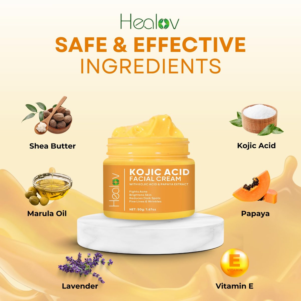 Kojic Acid Cream – Skin Brightening Cream for Age Spots, Hyperpigmentation, and Dark Spots – Glowing Skin Lotion - görsel 11