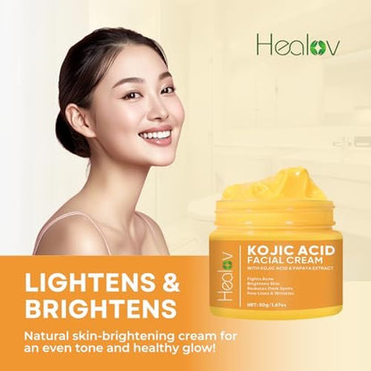 Kojic Acid Cream – Skin Brightening Cream for Age Spots, Hyperpigmentation, and Dark Spots – Glowing Skin Lotion
