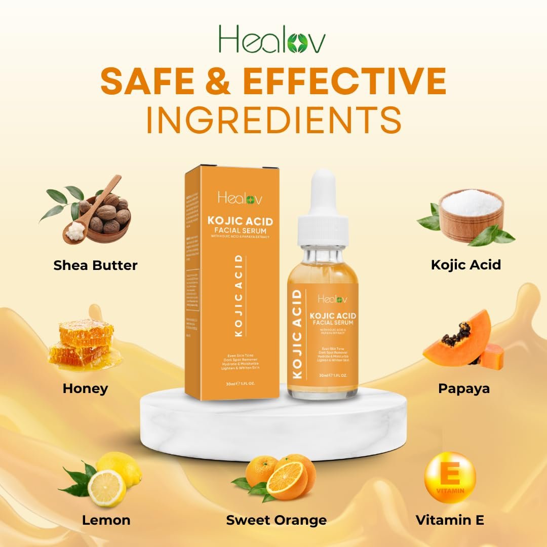 Healov Kojic Acid Serum – Dark Spot Remover for Face & Body – Skin Brightening Serum for Hyperpigmentation, Acne Scars, and Uneven Skin Tone – 1 oz - görsel 12