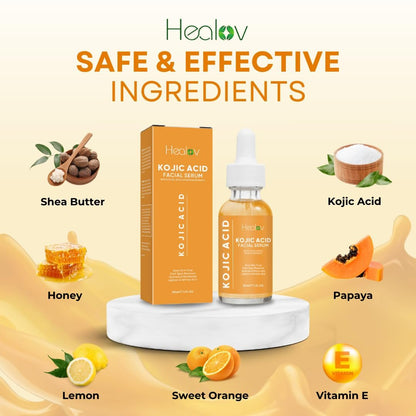 Healov Kojic Acid Serum – Dark Spot Remover for Face & Body – Skin Brightening Serum for Hyperpigmentation, Acne Scars, and Uneven Skin Tone – 1 oz