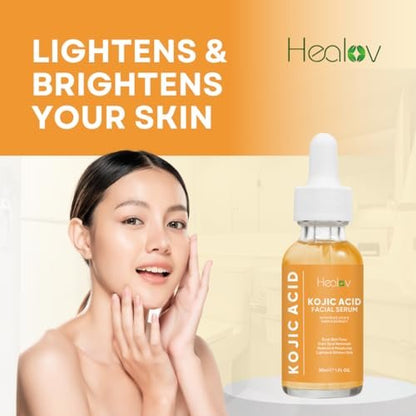 Healov Kojic Acid Serum – Dark Spot Remover for Face & Body – Skin Brightening Serum for Hyperpigmentation, Acne Scars, and Uneven Skin Tone – 1 oz
