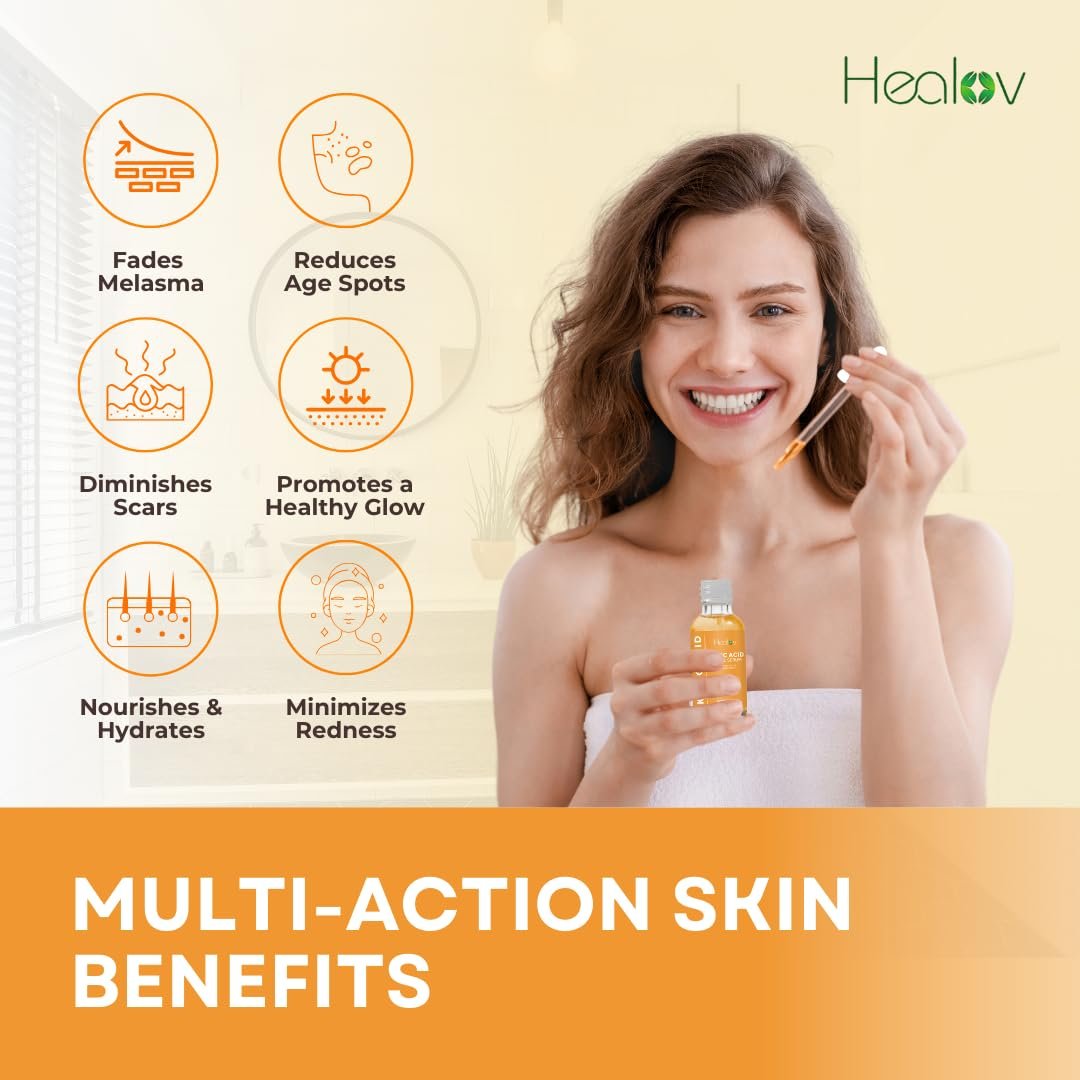 Healov Kojic Acid Serum – Dark Spot Remover for Face & Body – Skin Brightening Serum for Hyperpigmentation, Acne Scars, and Uneven Skin Tone – 1 oz - görsel 6
