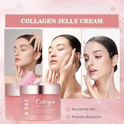 LOYOTICE Collagen Jelly Cream with Niacinamide & Freeze Dried Hydrolyzed Collagen - Boosts Elasticity & Hydration, Reduces Fine Lines & Dullness, Glowy Skin Moisturizer (3.38 fl oz)