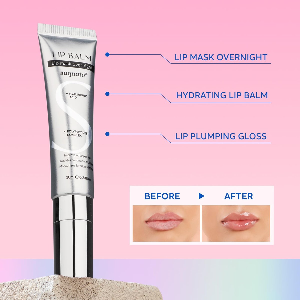 Peptide Lip Treatment Butter Balm: Mini Plumping Gloss Set for Dry Care, with Hyaluronic Acid and Mask Overnight for Glowy Skin, Travel Size Night Hydrating Balm - görsel 3