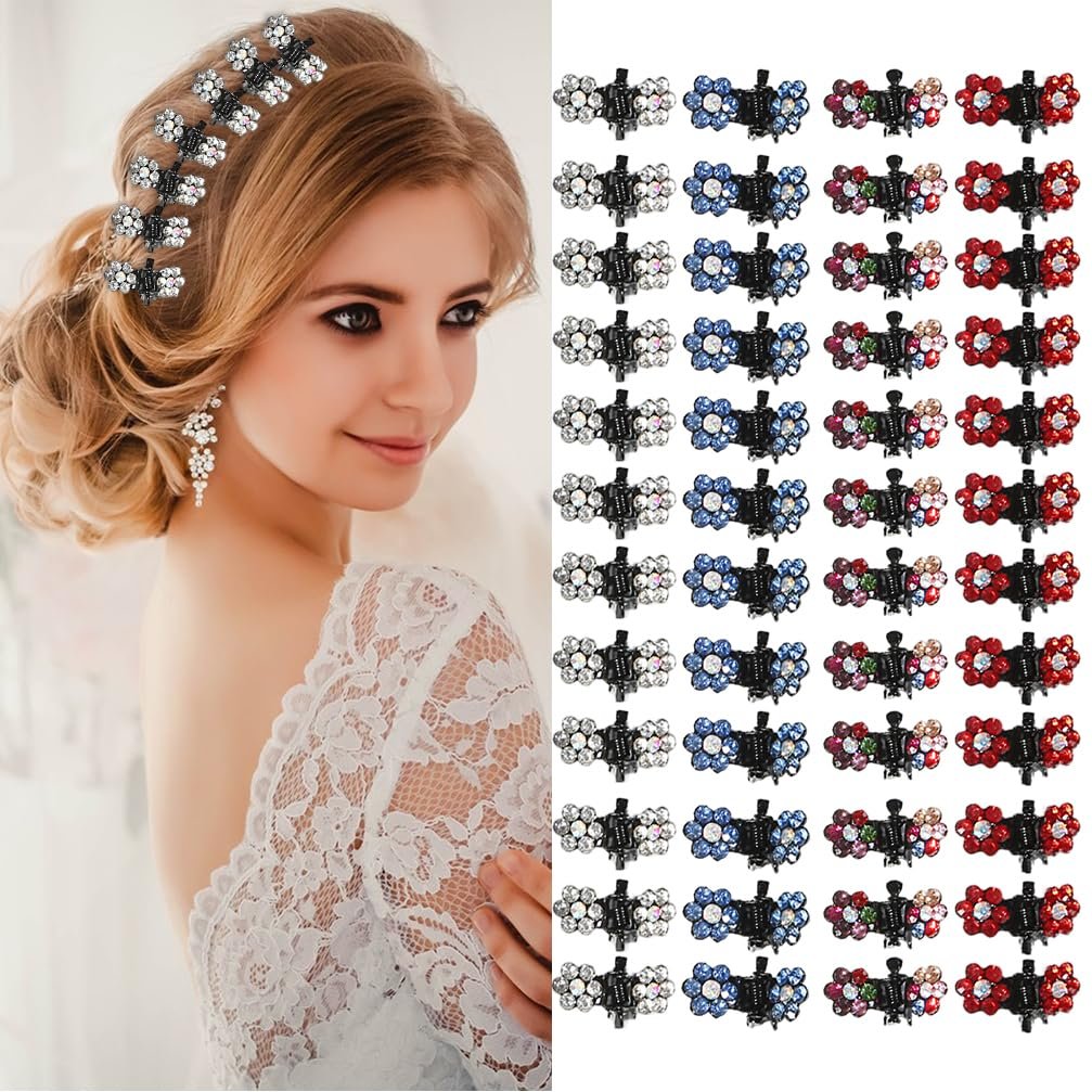 48 Pcs Flower Butterfly Mini Hair Claws Set - Rhinestone Acrylic Strong Hold Clips for Women, Multicolor - görsel 15
