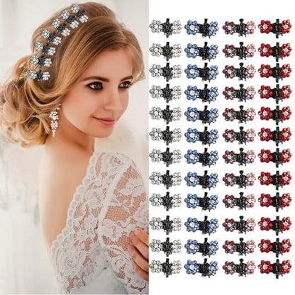 48 Pcs Flower Butterfly Mini Hair Claws Set - Rhinestone Acrylic Strong Hold Clips for Women, Multicolor