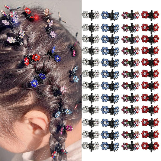 48 Pcs Flower Butterfly Mini Hair Claws Set - Rhinestone Acrylic Strong Hold Clips for Women, Multicolor