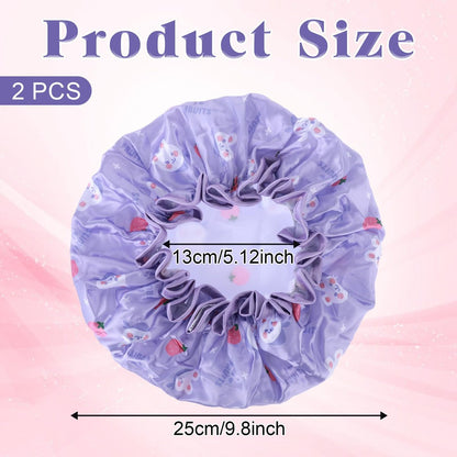 TIESOME Kids Shower Caps - 2 Pack Cute Rabbit Bonnets, Waterproof Double Layers, Yellow & Purple, Reusable Soft EVA & Satin for Children