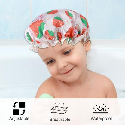 TIESOME Kids Shower Caps - 2 Pack Cute Rabbit Bonnets, Waterproof Double Layers, Yellow & Purple, Reusable Soft EVA & Satin for Children