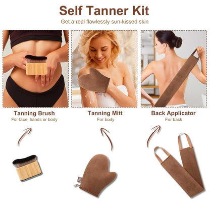 G GAIYAH Tanning Mitt Set - 4 Pack Self Tanner Mitts with Back Applicator for Streak-Free, Flawless Tan Avelisse