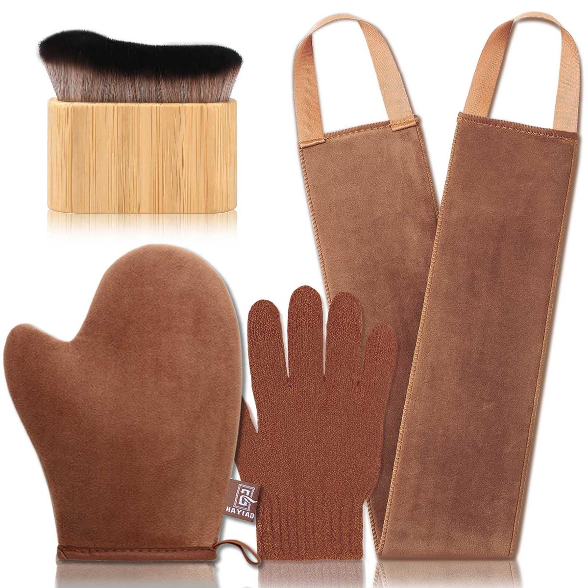 G GAIYAH Tanning Mitt Set - 4 Pack Self Tanner Mitts with Back Applicator for Streak-Free, Flawless Tan Avelisse