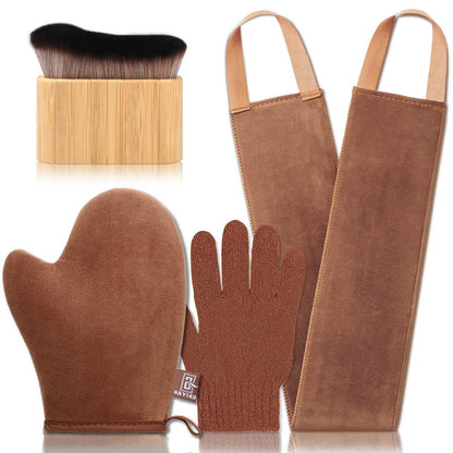 G GAIYAH Tanning Mitt Set - 4 Pack Self Tanner Mitts with Back Applicator for Streak-Free, Flawless Tan Avelisse