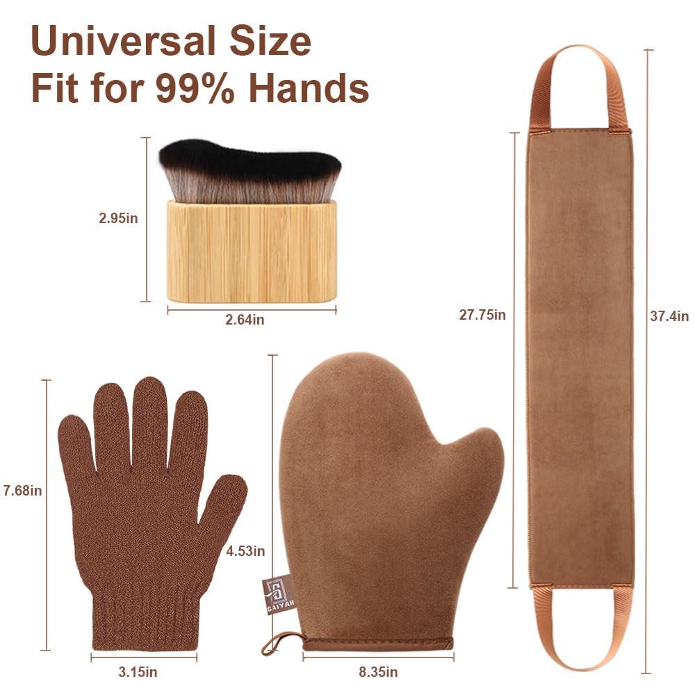G GAIYAH Tanning Mitt Set - 4 Pack Self Tanner Mitts with Back Applicator for Streak-Free, Flawless Tan Avelisse