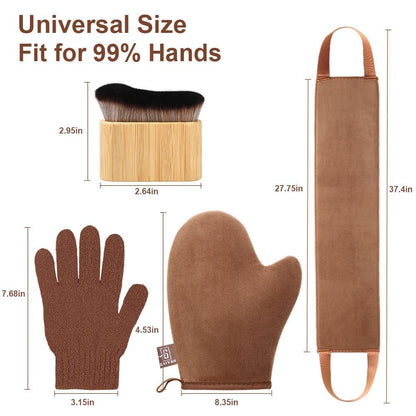 G GAIYAH Tanning Mitt Set - 4 Pack Self Tanner Mitts with Back Applicator for Streak-Free, Flawless Tan Avelisse