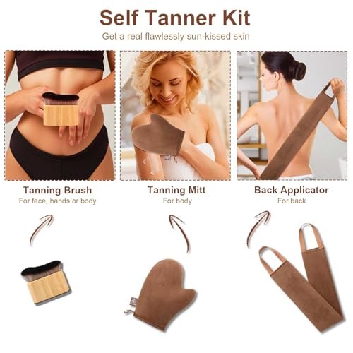 G GAIYAH Tanning Mitt Set - 4 Pack Self Tanner Mitts with Back Applicator for Streak-Free, Flawless Tan Avelisse