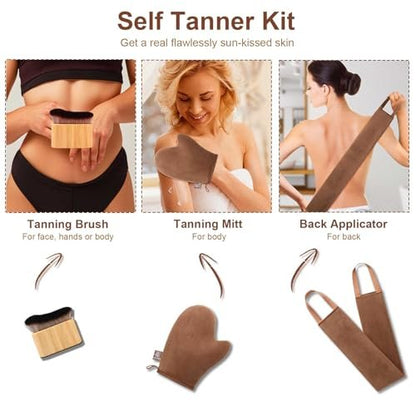G GAIYAH Tanning Mitt Set - 4 Pack Self Tanner Mitts with Back Applicator for Streak-Free, Flawless Tan Avelisse