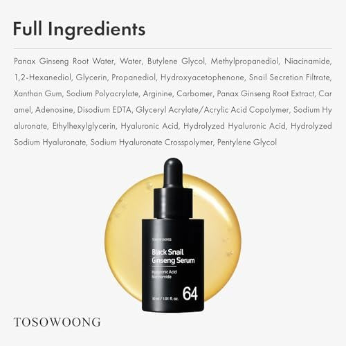 TOSOWOONG Black Snail Ginseng Serum – Hydrating Facial Moisturizer with Snail Mucin & Ginseng 640,430ppm for Glowing Skin, Acne Scar Remover, Korean Skin Care, 30ml - görsel 11