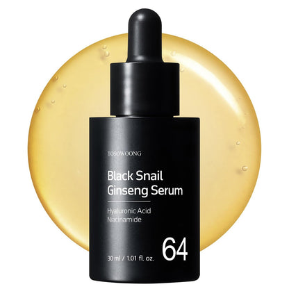 TOSOWOONG Black Snail Ginseng Serum – Hydrating Facial Moisturizer with Snail Mucin & Ginseng 640,430ppm for Glowing Skin, Acne Scar Remover, Korean Skin Care, 30ml