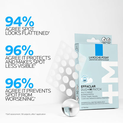 La Roche-Posay Effaclar Multi-Target Blemish Patches, Hydrocolloid Pimple Patches for Face, 22 Count (12 Small, 10 Medium)