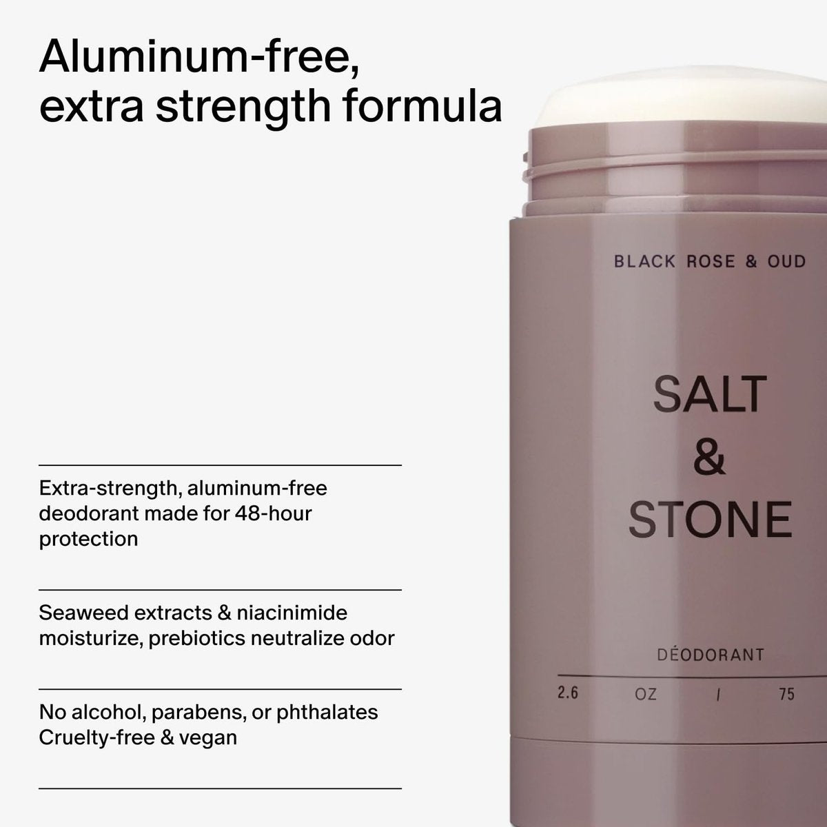 Salt & Stone Aluminum Free Deodorant Extra Strength 48 Hour Protection Black Rose & Oud 2.6 oz Avelisse
