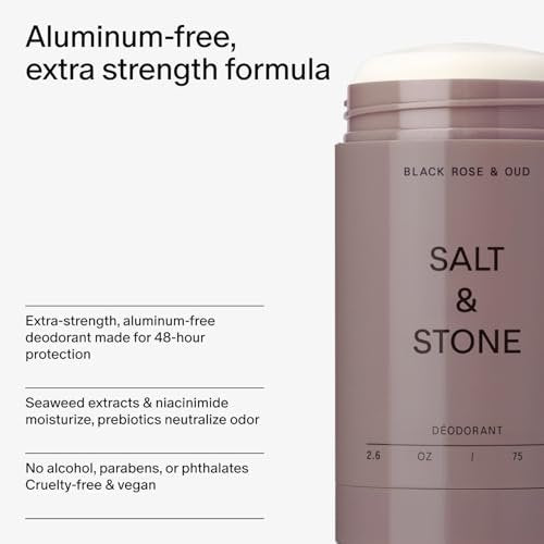 Salt & Stone Aluminum Free Deodorant Extra Strength 48 Hour Protection Black Rose & Oud 2.6 oz Avelisse