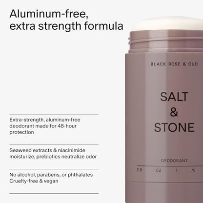 Salt & Stone Aluminum Free Deodorant Extra Strength 48 Hour Protection Black Rose & Oud 2.6 oz Avelisse