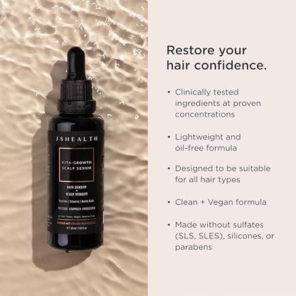 JSHealth Peptide Hair Growth Scalp Serum for Women – Clinically Studied Actives with Capixyl, Capilia Longa, Baicapil – Supports Hair Retention and Density – Vegan, Oil-Free (1.69 fl oz) Avelisse