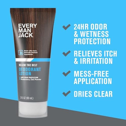 Every Man Jack Men's Ball Deodorant Lotion - Aluminum Free, Unscented, Naturally Derived, 3 fl oz