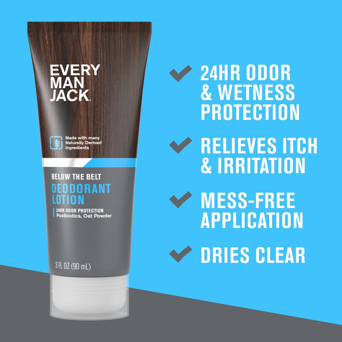 Every Man Jack Men's Ball Deodorant Lotion - Aluminum Free, Unscented, Naturally Derived, 3 fl oz - görsel 5