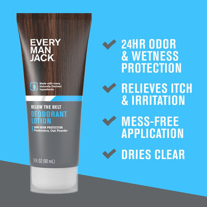 Every Man Jack Men's Ball Deodorant Lotion - Aluminum Free, Unscented, Naturally Derived, 3 fl oz