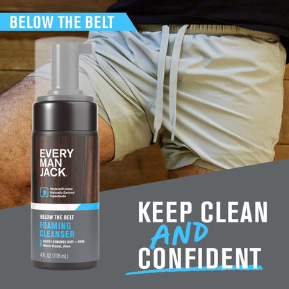 Every Man Jack Men's Foaming Groin Wash – Gentle Below the Belt Cleanser with Naturally Derived Ingredients, 4 Fl Oz