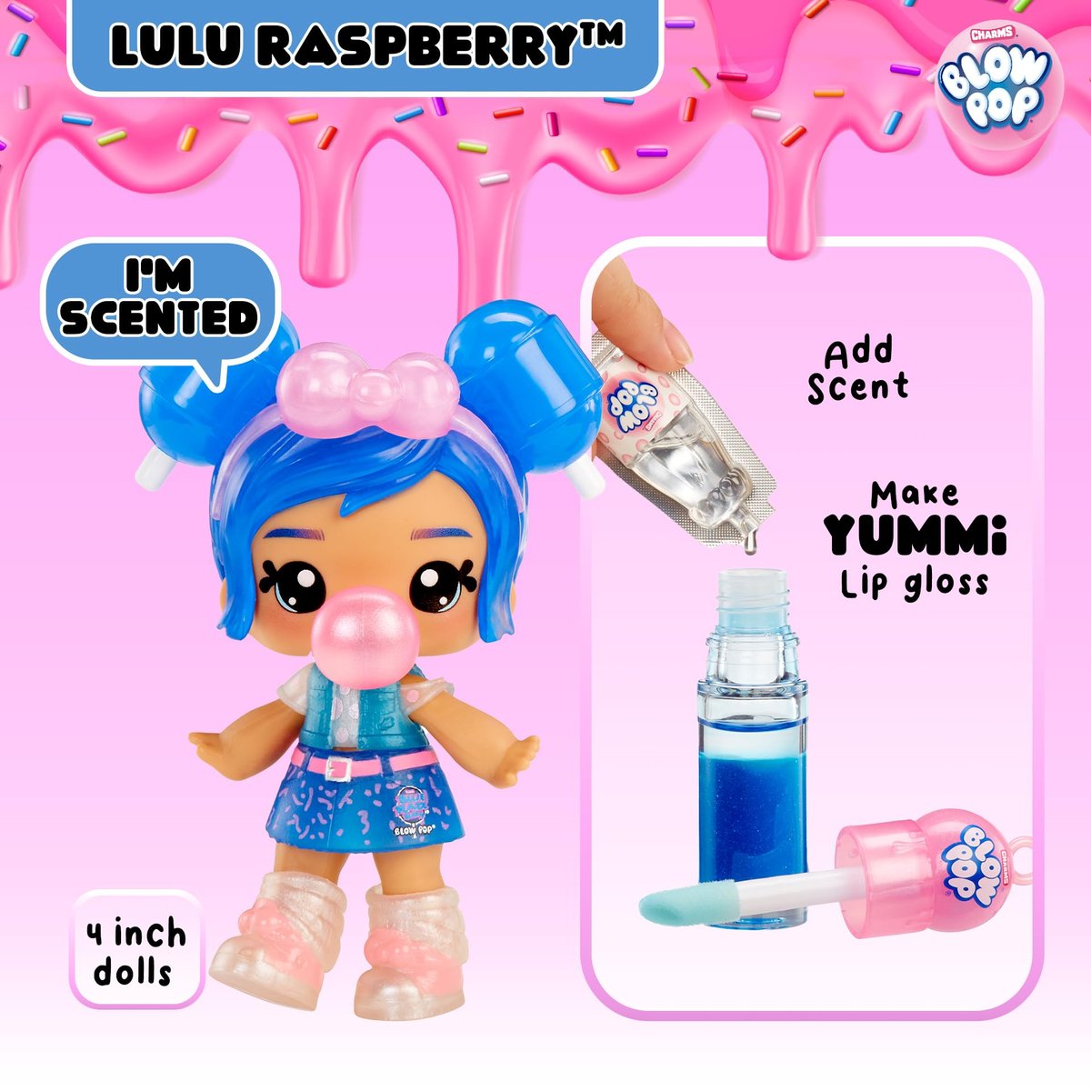 Yummiland x Licensed Sweets Lip Gloss Doll: Blow Pop - DIY Lip Gloss with Removable Keychain, Cosmetic Play Collectible for Ages 4+ - görsel 7