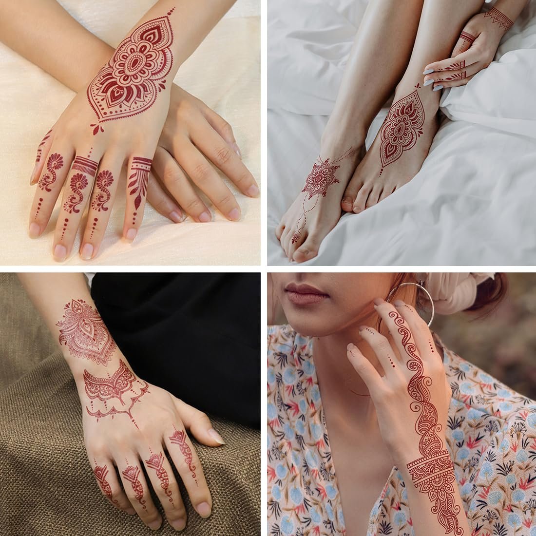 CHARLENT 12 Sheets Brown Henna Tattoo Stickers for Women - Waterproof Temporary Tattoos with Peacock & Lotus Designs for Wedding Party Body Art - görsel 11