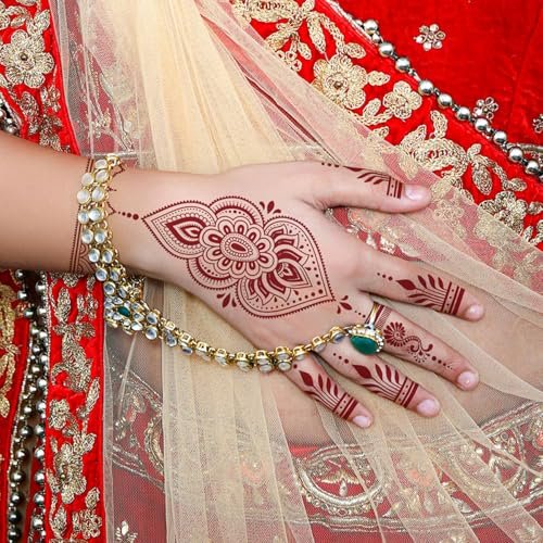 CHARLENT 12 Sheets Brown Henna Tattoo Stickers for Women - Waterproof Temporary Tattoos with Peacock & Lotus Designs for Wedding Party Body Art - görsel 8