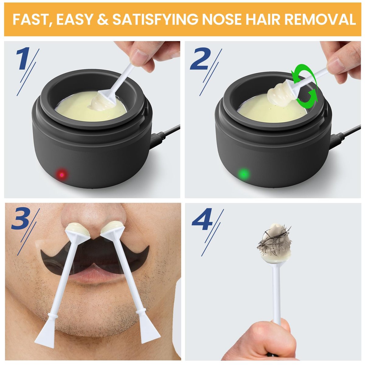 SUERBEATY 60 Pcs Nose Wax Sticks, Hair Wax Applicator with Disposable Spatulas for Nostril Cleaning, Ear Face Hair Removal for Men Women, Painless - görsel 11