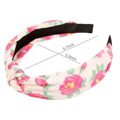 Huachi Hot Pink Headbands for Women Girls – 4 Pack Cute Flower Printed Knotted Head Bands, Non Slip Wide Top Knot Hairbands, Trendy Hair Accessories Avelisse