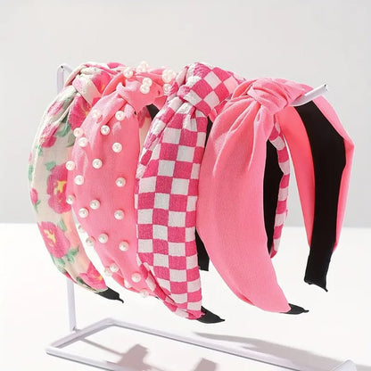 Huachi Hot Pink Headbands for Women Girls – 4 Pack Cute Flower Printed Knotted Head Bands, Non Slip Wide Top Knot Hairbands, Trendy Hair Accessories Avelisse